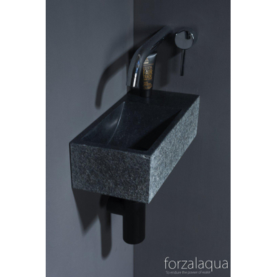 Forzalaqua Venetia Xs fonteinbak 29x16x10cm wasbak Links 0 kraangaten Natuursteen Basalt gebrand